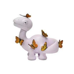 Pop Art Dinosaur Figurine with Monarch Butterflies - Art Deco Animal Sculpture