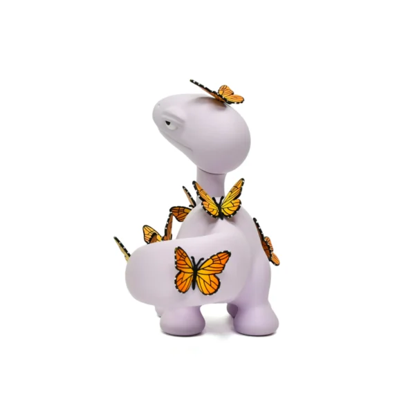 2 Pop Art Dinosaur Figurine with Monarch Butterflies - Art Deco Animal Sculpture