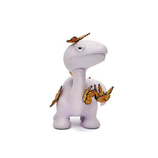 4 Pop Art Dinosaur Figurine with Monarch Butterflies - Art Deco Animal Sculpture