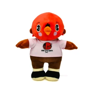 Bird City Santo Red Bird Stuffed Toy with Printed T-Shirt Cute Plush Animal Collectible for Room Decor