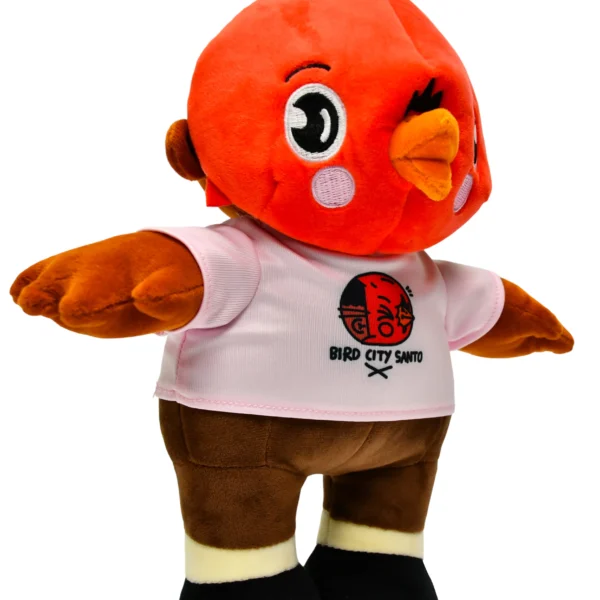 毛绒鸟面具人 (6) Bird City Santo Red Bird Stuffed Toy with Printed T-Shirt Cute Plush Animal Collectible for Room Decor