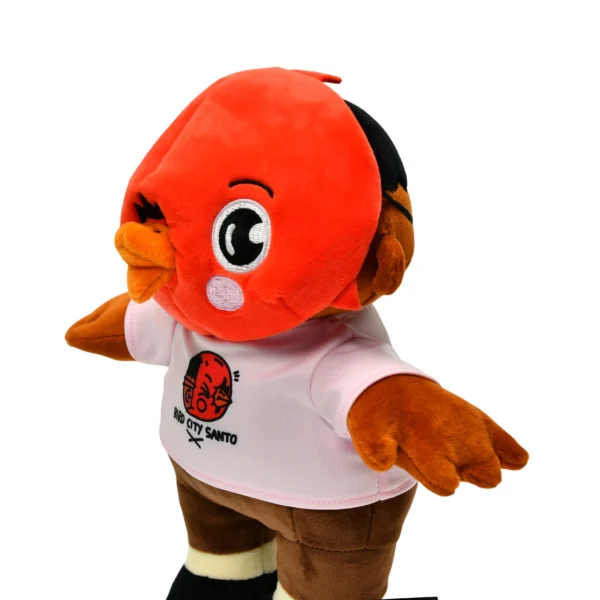 毛绒鸟面具人 (7) Bird City Santo Red Bird Stuffed Toy with Printed T-Shirt Cute Plush Animal Collectible for Room Decor
