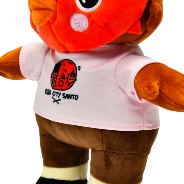 毛绒鸟面具人 (8) Bird City Santo Red Bird Stuffed Toy with Printed T-Shirt Cute Plush Animal Collectible for Room Decor